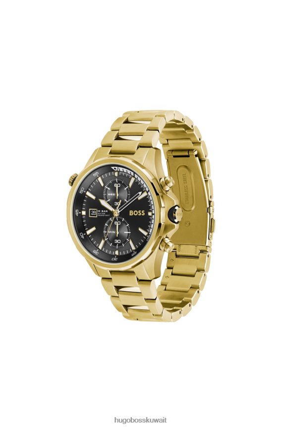 4TFNJN5211 حزمة مسبقة متنوعة Hugo Boss ساعة كرونوغراف ذهبية اللون مع قرص أسود متنوع مسبقًا