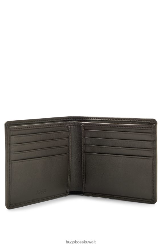 4TFNJN5212 بني غامق Hugo Boss محفظة قابلة للطي من الجلد المحبب مع شعارات emed