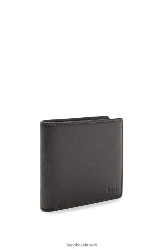 4TFNJN5212 بني غامق Hugo Boss محفظة قابلة للطي من الجلد المحبب مع شعارات emed