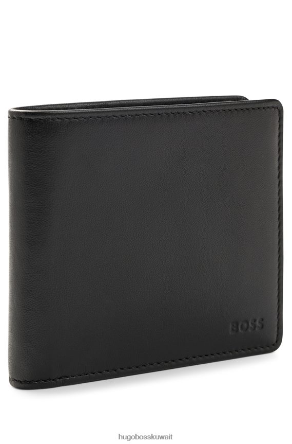 4TFNJN5213 أسود Hugo Boss محفظة قابلة للطي من الجلد المحبب مع شعارات emed