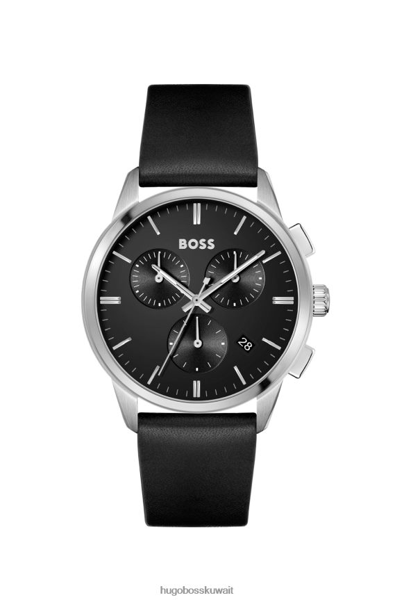 4TFNJN5214 حزمة مسبقة متنوعة Hugo Boss ساعة كرونوغراف متنوعة بمينا أسود وحزام جلدي أسود