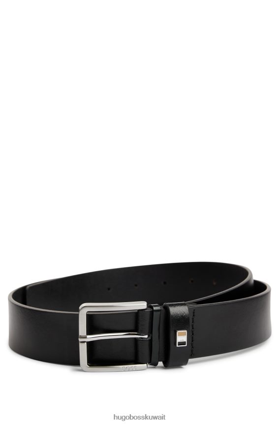 4TFNJN5215 أسود Hugo Boss حزام من الجلد الإيطالي مع أجزاء معدنية بشريط مميز باللون الأسود