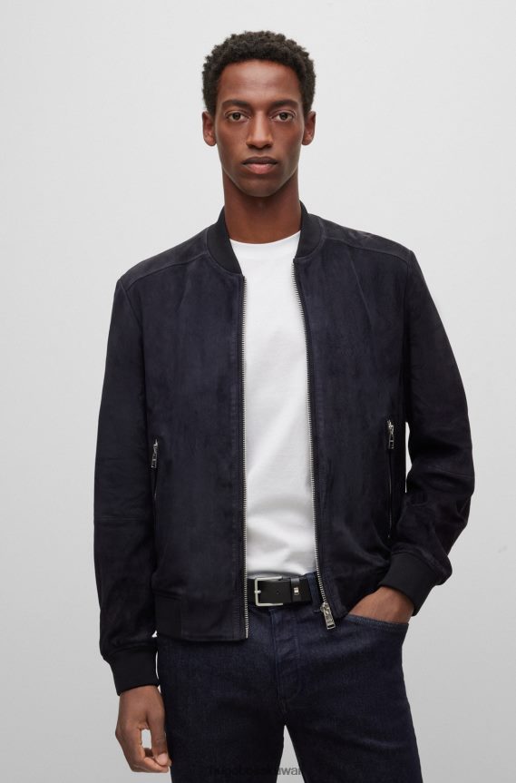 4TFNJN5215 أسود Hugo Boss حزام من الجلد الإيطالي مع أجزاء معدنية بشريط مميز باللون الأسود