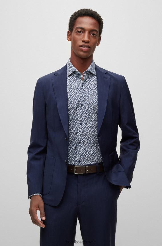 4TFNJN5216 بني غامق Hugo Boss حزام هوغو من الجلد الإيطالي باللون البني الداكن مع أجزاء معدنية مخططة مميزة