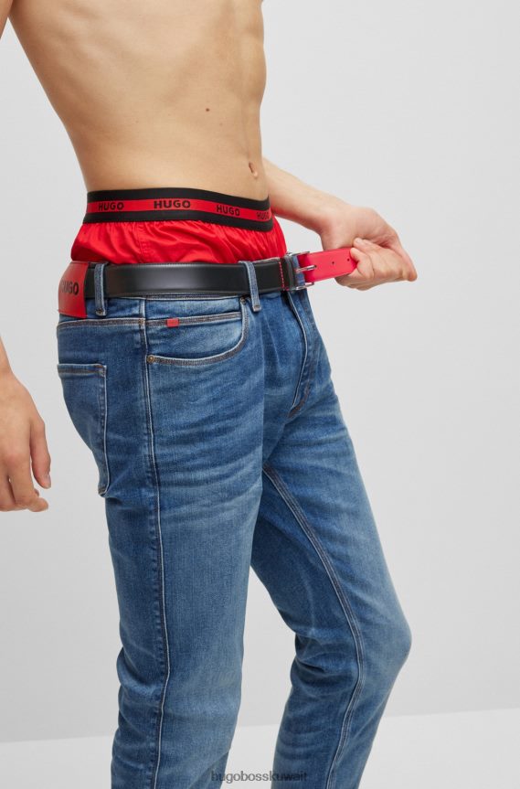 4TFNJN5217 أسود Hugo Boss حزام هوغو من جلد العجل باللون الأسود مع إبزيم فضي مصقول