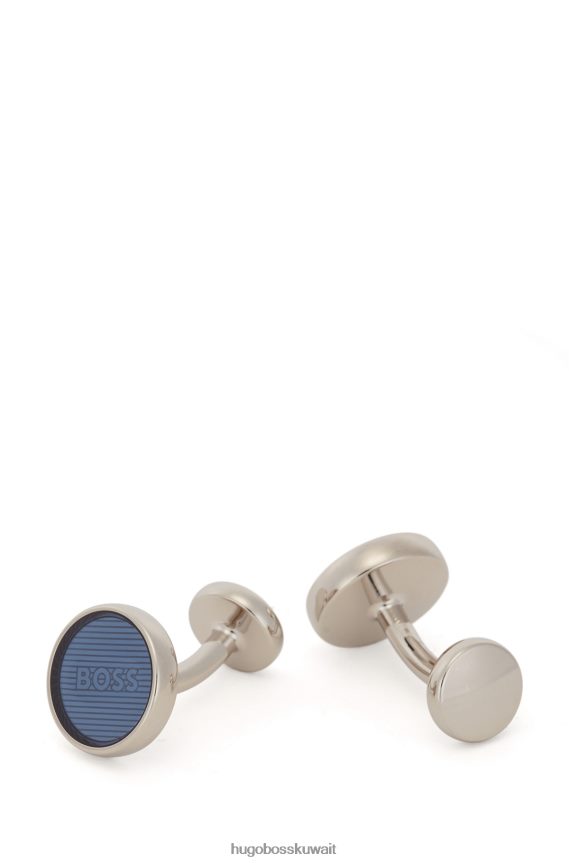 4TFNJN5218 أزرق غامق Hugo Boss أزرار أكمام هوغو مستديرة مع خطوط محفورة وشعار باللون الأزرق الداكن