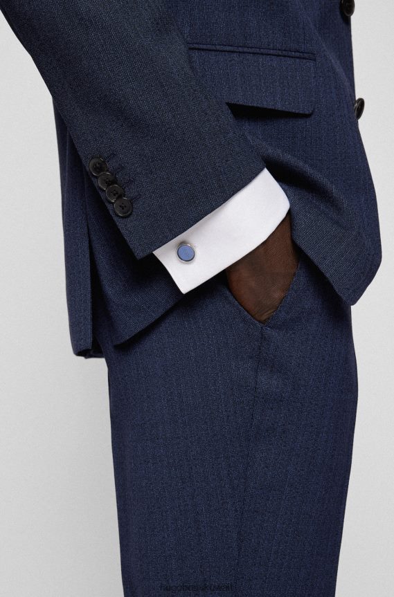 4TFNJN5218 أزرق غامق Hugo Boss أزرار أكمام هوغو مستديرة مع خطوط محفورة وشعار باللون الأزرق الداكن