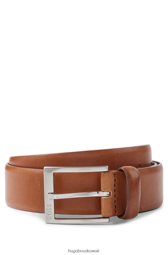 4TFNJN5219 بني Hugo Boss حزام من الجلد الإيطالي بإبزيم بني اللون من هوغو