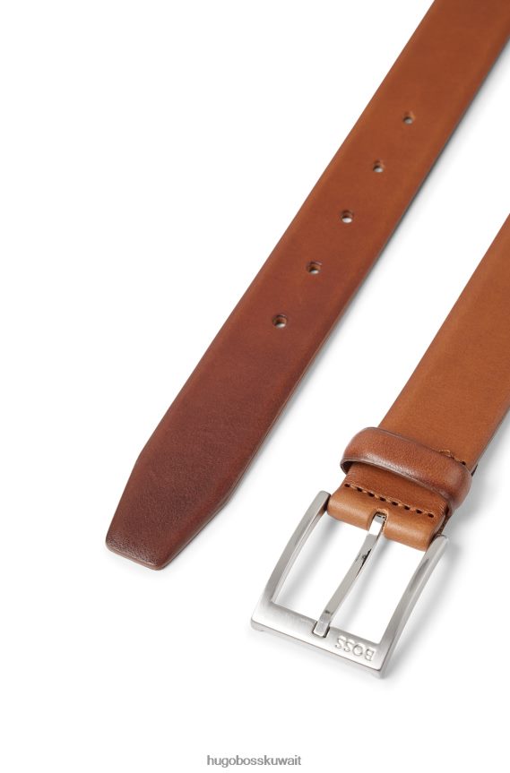 4TFNJN5219 بني Hugo Boss حزام من الجلد الإيطالي بإبزيم بني اللون من هوغو