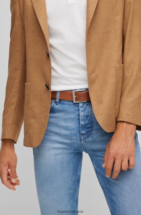 4TFNJN5219 بني Hugo Boss حزام من الجلد الإيطالي بإبزيم بني اللون من هوغو