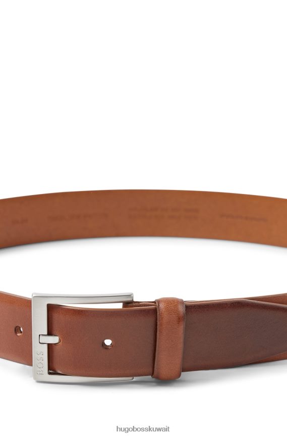 4TFNJN5219 بني Hugo Boss حزام من الجلد الإيطالي بإبزيم بني اللون من هوغو