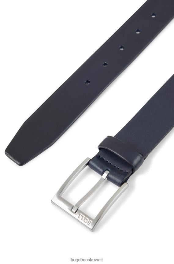 4TFNJN5220 أزرق غامق Hugo Boss حزام من الجلد الإيطالي باللون الأزرق الداكن مع مشبك هوغو فضي اللون
