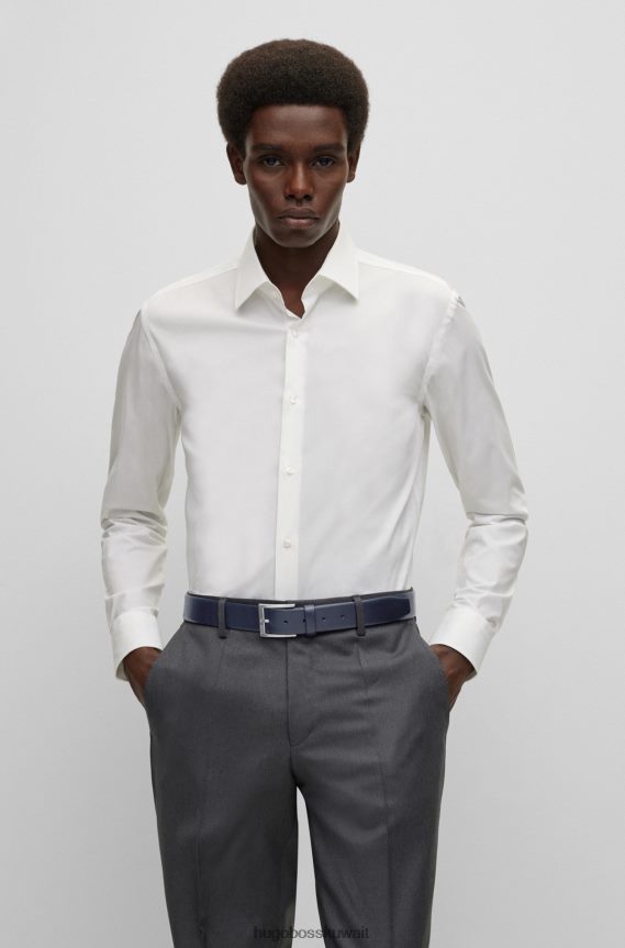 4TFNJN5220 أزرق غامق Hugo Boss حزام من الجلد الإيطالي باللون الأزرق الداكن مع مشبك هوغو فضي اللون