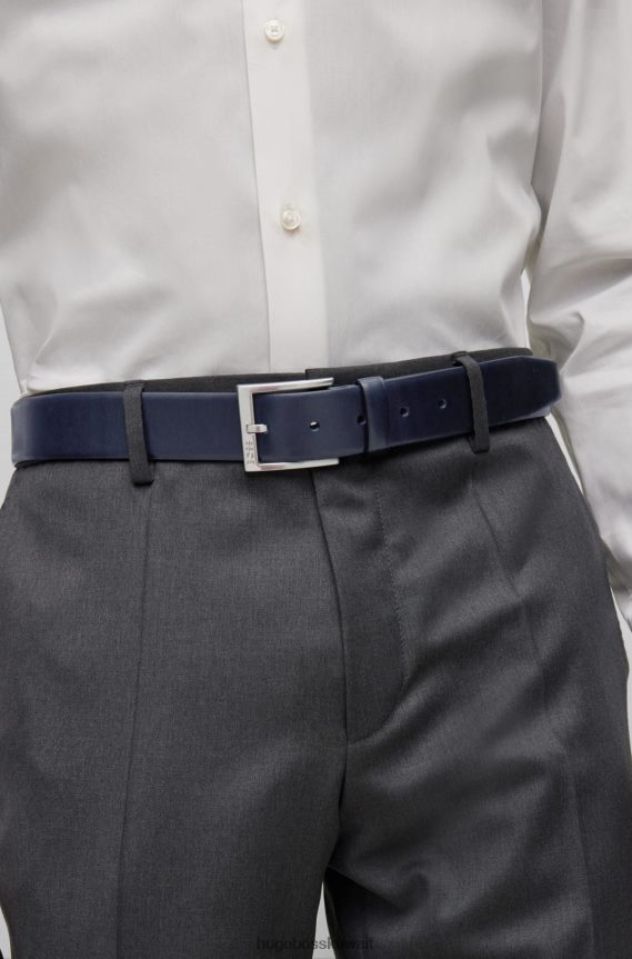 4TFNJN5220 أزرق غامق Hugo Boss حزام من الجلد الإيطالي باللون الأزرق الداكن مع مشبك هوغو فضي اللون