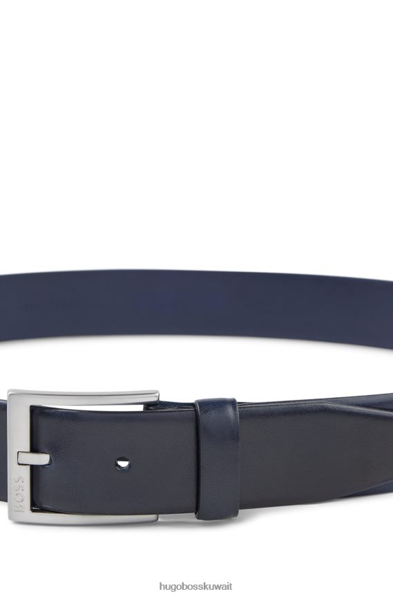 4TFNJN5220 أزرق غامق Hugo Boss حزام من الجلد الإيطالي باللون الأزرق الداكن مع مشبك هوغو فضي اللون