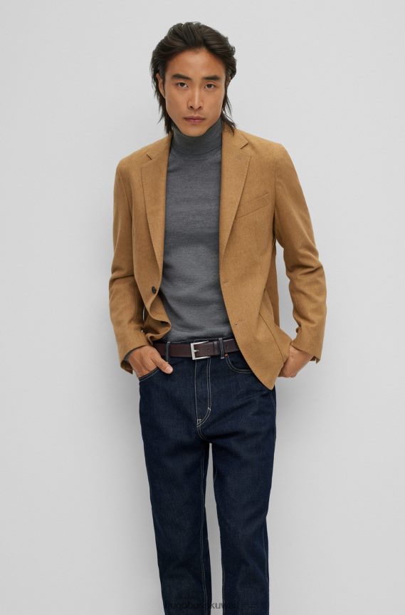 4TFNJN5221 بني غامق Hugo Boss حزام من الجلد الإيطالي بإبزيم فضي اللون هوغو بني داكن