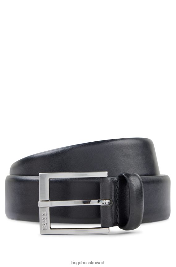 4TFNJN5222 أسود Hugo Boss حزام هوغو من الجلد الإيطالي باللون الأسود مع إبزيم فضي اللون