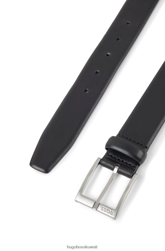 4TFNJN5222 أسود Hugo Boss حزام هوغو من الجلد الإيطالي باللون الأسود مع إبزيم فضي اللون