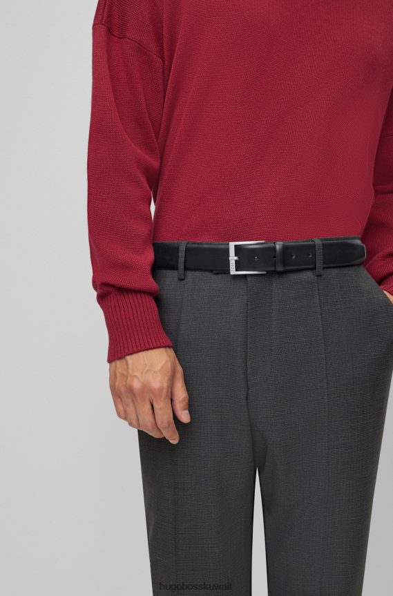 4TFNJN5222 أسود Hugo Boss حزام هوغو من الجلد الإيطالي باللون الأسود مع إبزيم فضي اللون