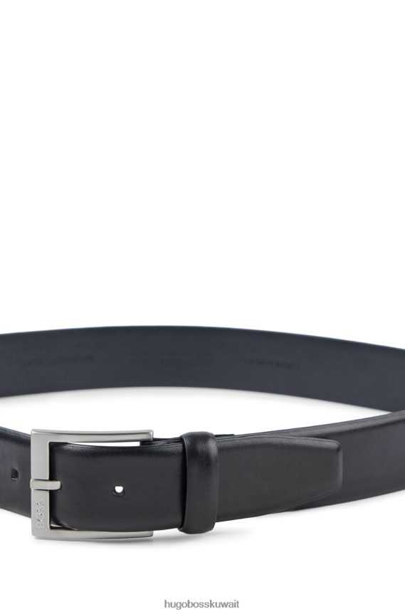 4TFNJN5222 أسود Hugo Boss حزام هوغو من الجلد الإيطالي باللون الأسود مع إبزيم فضي اللون