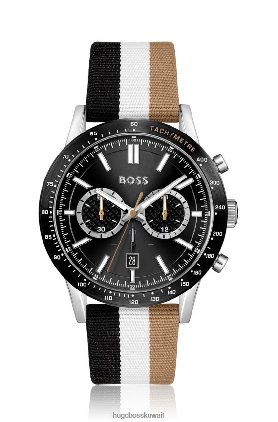 4TFNJN5225 حزمة مسبقة متنوعة Hugo Boss ساعة هوغو كرونوغراف مع حزام مخطط مميز، عبوة متنوعة مسبقًا