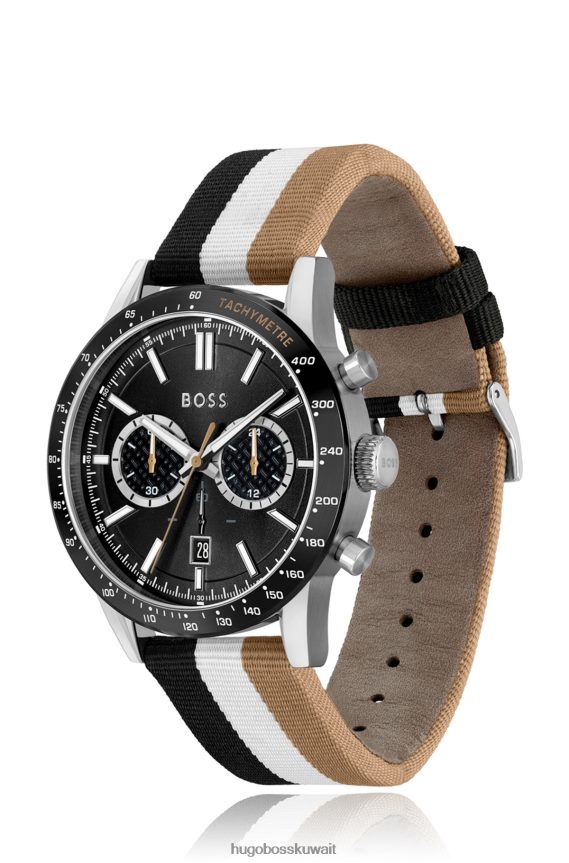 4TFNJN5225 حزمة مسبقة متنوعة Hugo Boss ساعة هوغو كرونوغراف مع حزام مخطط مميز، عبوة متنوعة مسبقًا