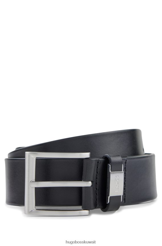 4TFNJN5226 أسود Hugo Boss حزام من الجلد الإيطالي مع هوغو معدني ذو علامة تجارية سوداء