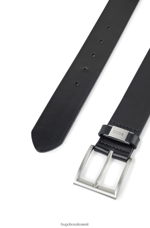 4TFNJN5226 أسود Hugo Boss حزام من الجلد الإيطالي مع هوغو معدني ذو علامة تجارية سوداء