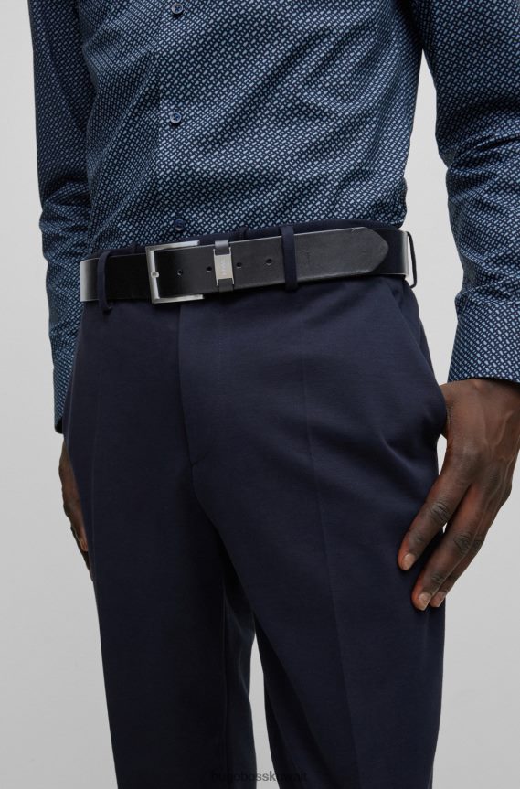 4TFNJN5226 أسود Hugo Boss حزام من الجلد الإيطالي مع هوغو معدني ذو علامة تجارية سوداء