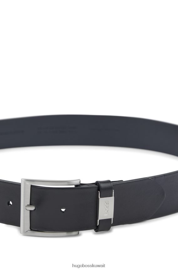 4TFNJN5226 أسود Hugo Boss حزام من الجلد الإيطالي مع هوغو معدني ذو علامة تجارية سوداء