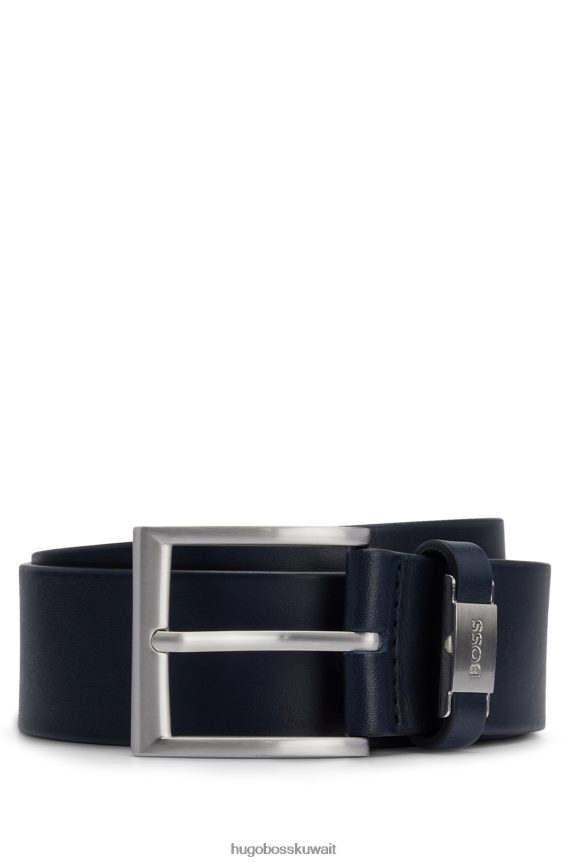 4TFNJN5227 أزرق غامق Hugo Boss حزام من الجلد الإيطالي باللون الأزرق الداكن مع زخرفة معدنية تحمل علامة هوغو