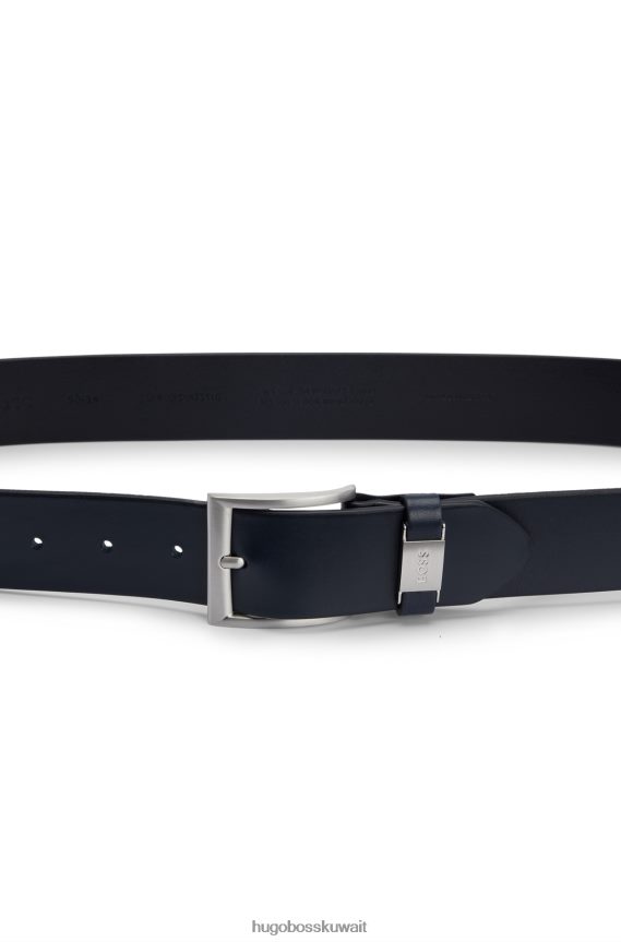 4TFNJN5227 أزرق غامق Hugo Boss حزام من الجلد الإيطالي باللون الأزرق الداكن مع زخرفة معدنية تحمل علامة هوغو