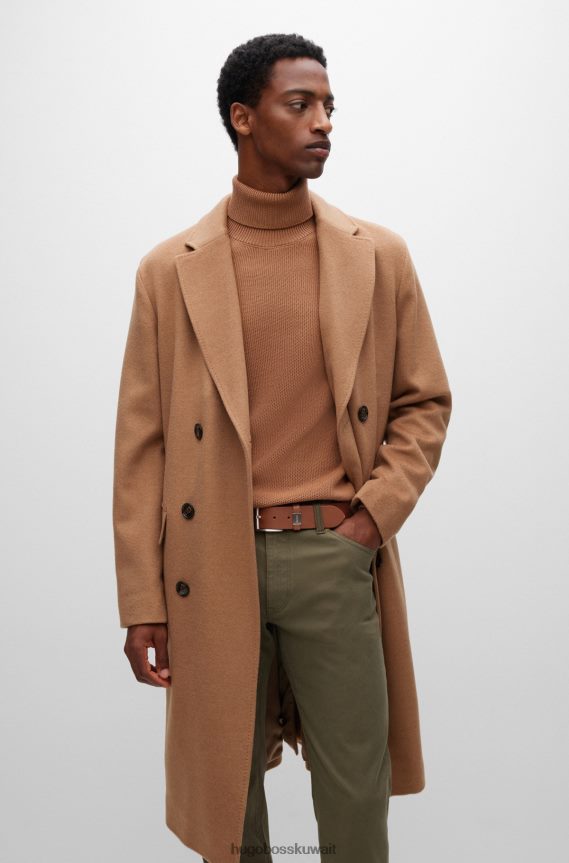 4TFNJN5228 بني Hugo Boss حزام من الجلد الإيطالي مع زخرفة معدنية ذات علامة تجارية باللون البني