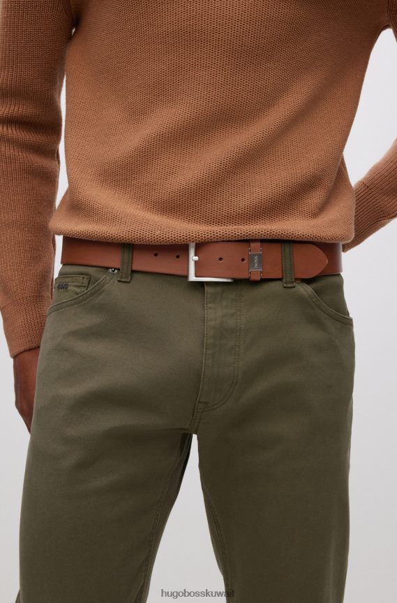 4TFNJN5228 بني Hugo Boss حزام من الجلد الإيطالي مع زخرفة معدنية ذات علامة تجارية باللون البني