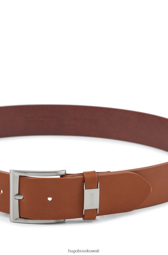 4TFNJN5228 بني Hugo Boss حزام من الجلد الإيطالي مع زخرفة معدنية ذات علامة تجارية باللون البني
