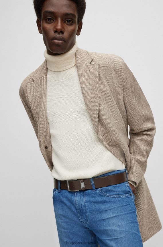 4TFNJN5229 بني غامق Hugo Boss حزام هوغو من الجلد الإيطالي باللون البني الداكن مع زخرفة معدنية تحمل العلامة التجارية