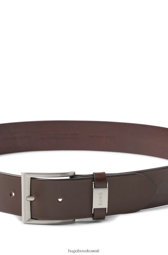 4TFNJN5229 بني غامق Hugo Boss حزام هوغو من الجلد الإيطالي باللون البني الداكن مع زخرفة معدنية تحمل العلامة التجارية