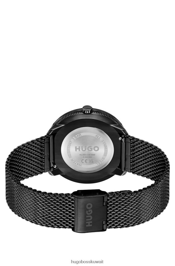 4TFNJN5230 حزمة مسبقة متنوعة Hugo Boss ساعة هوغو المتنوعة ذات القرص الأسود مع حزام جلدي وسوار شبكي