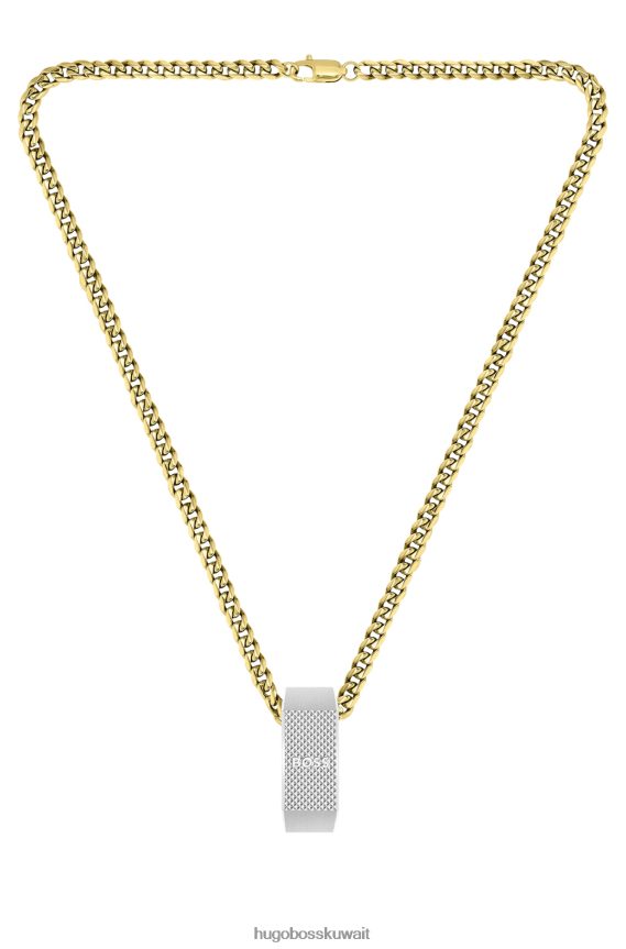 4TFNJN5231 حزمة مسبقة متنوعة Hugo Boss قلادة Hugo ذات تأثير ذهبي مع قلادة شعار قابلة للعكس، عبوة متنوعة مسبقة الصنع