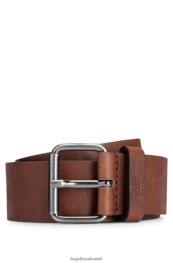 4TFNJN5232 بني غامق Hugo Boss حزام من الجلد الإيطالي مع أجزاء صلبة بتأثير معدني من هوغو باللون البني الداكن