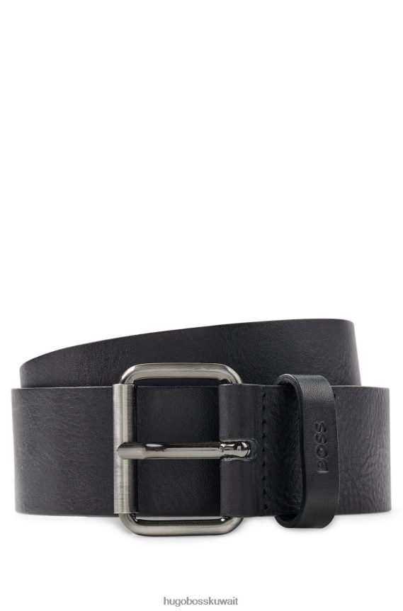4TFNJN5234 أسود Hugo Boss حزام من الجلد الإيطالي مع أجزاء معدنية بتأثير معدني هوغو باللون الأسود
