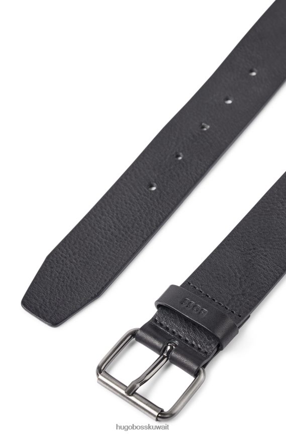 4TFNJN5234 أسود Hugo Boss حزام من الجلد الإيطالي مع أجزاء معدنية بتأثير معدني هوغو باللون الأسود