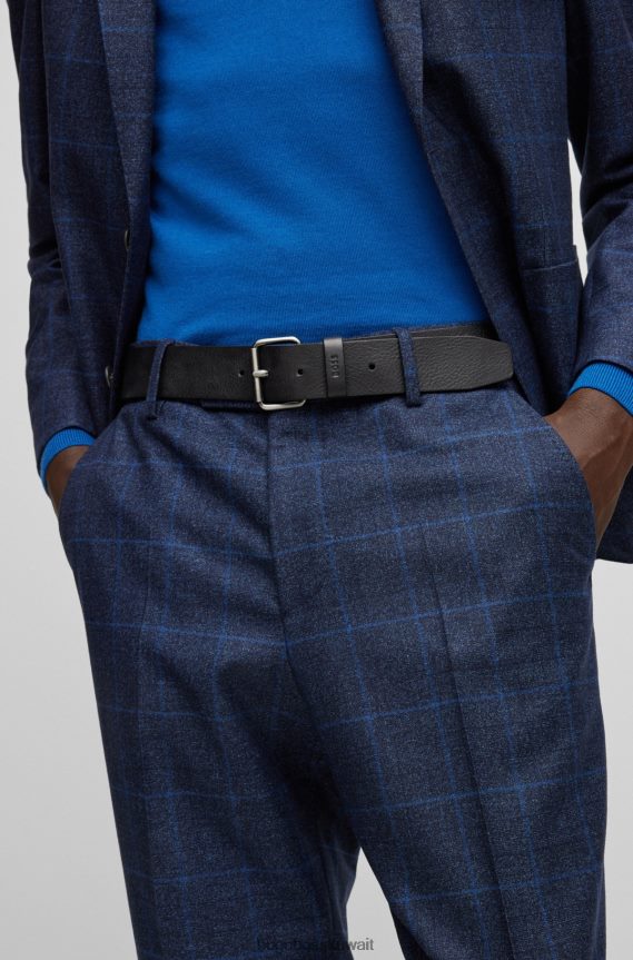 4TFNJN5234 أسود Hugo Boss حزام من الجلد الإيطالي مع أجزاء معدنية بتأثير معدني هوغو باللون الأسود