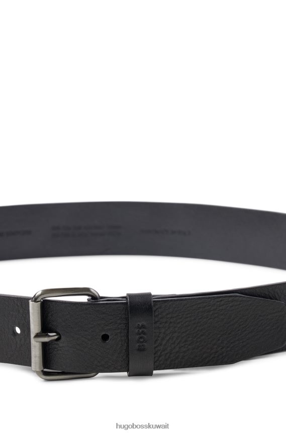 4TFNJN5234 أسود Hugo Boss حزام من الجلد الإيطالي مع أجزاء معدنية بتأثير معدني هوغو باللون الأسود