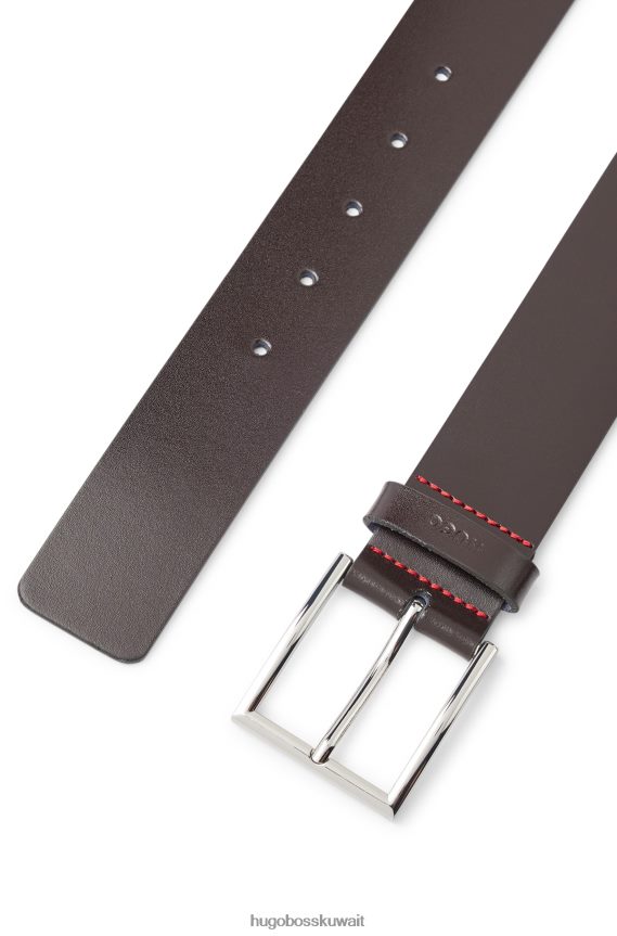 4TFNJN5236 بني غامق Hugo Boss حزام من الجلد مع حافظة الشعار