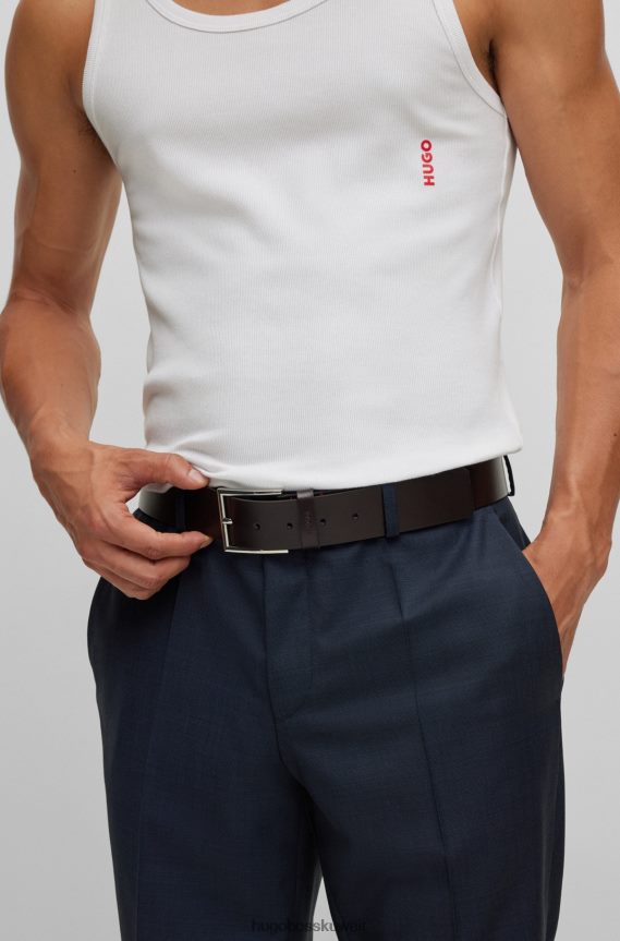 4TFNJN5236 بني غامق Hugo Boss حزام من الجلد مع حافظة الشعار