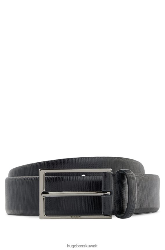 4TFNJN5238 أسود Hugo Boss حزام هوغو بإبزيم دبوسي أسود من الجلد الإيطالي مع طباعة موسمية