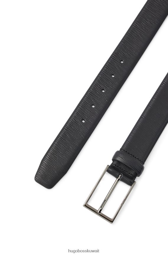 4TFNJN5238 أسود Hugo Boss حزام هوغو بإبزيم دبوسي أسود من الجلد الإيطالي مع طباعة موسمية