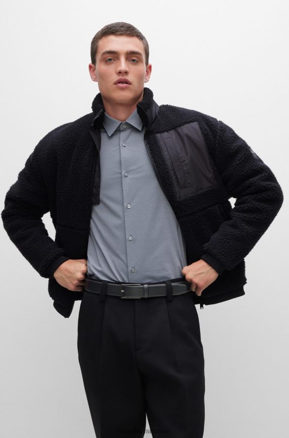 4TFNJN5238 أسود Hugo Boss حزام هوغو بإبزيم دبوسي أسود من الجلد الإيطالي مع طباعة موسمية