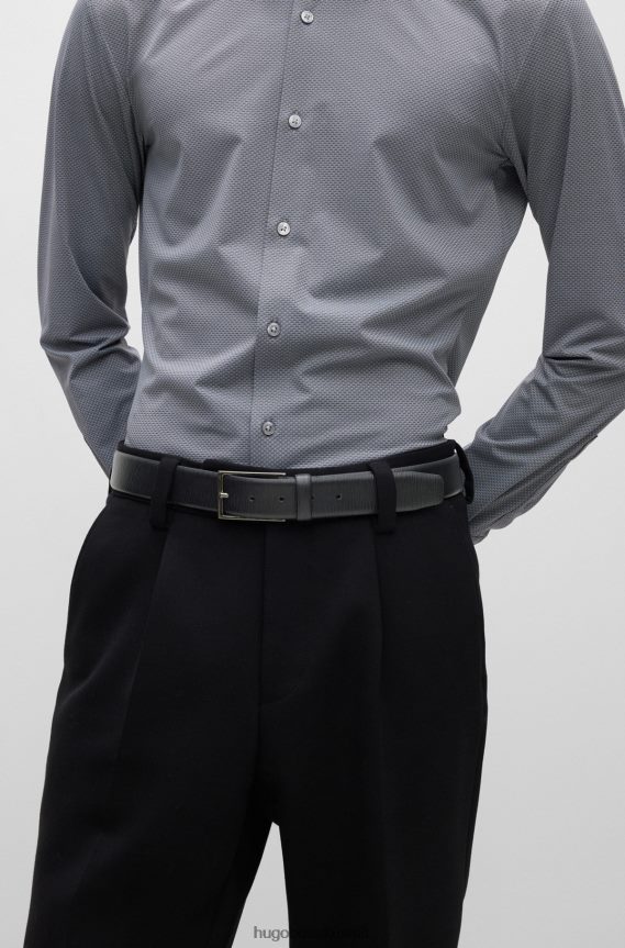 4TFNJN5238 أسود Hugo Boss حزام هوغو بإبزيم دبوسي أسود من الجلد الإيطالي مع طباعة موسمية